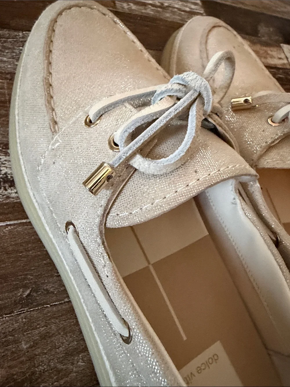 Dolce Vita Beige Canvas Moc-Toe Boat Loafers